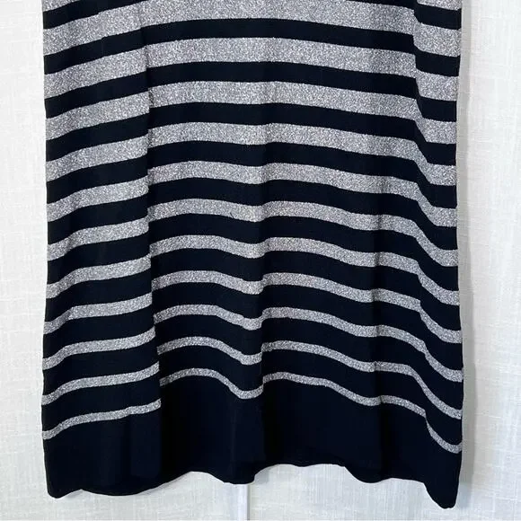Eci Nee York Black Silver Metallic Sparkle Striped Knit Sleeveless Dress Sz M - Picture 5 of 13